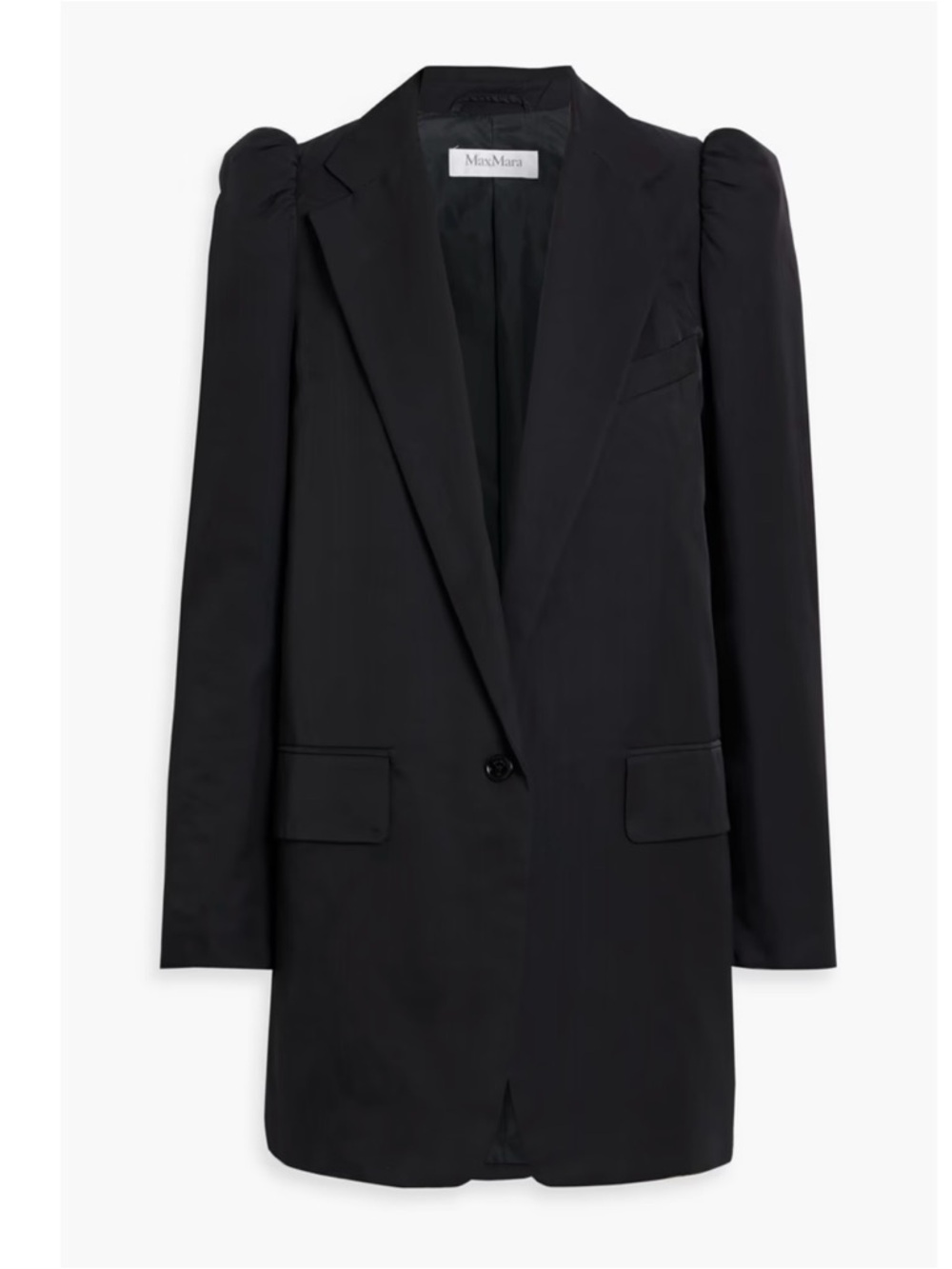 NWT MaxMara Black Long Cotton Blend Blazer with Puffed Shoulders IT 40